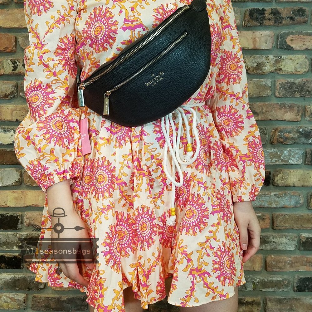 LEATHER Kate Spade Leila Belt Bag Black Zipper Fanny BAG